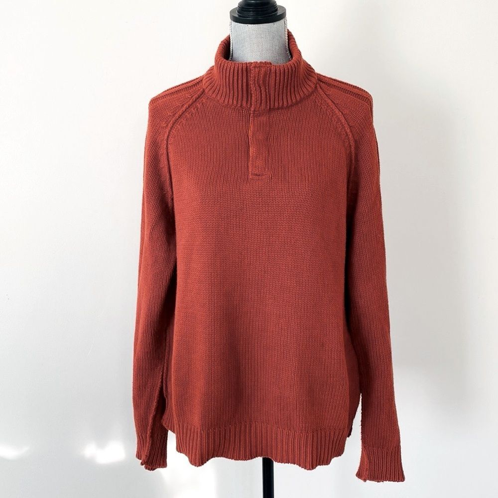 The Territory Ahead Rust Rib Knit Sweater sz L Fisherman Preppy Outdoor